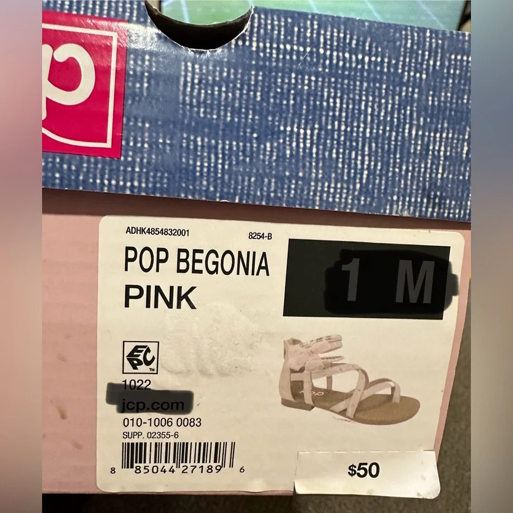 Pop Little Girls Begonia Pink Ankle Strap Flat Sandals NWT Size Little Girls 3